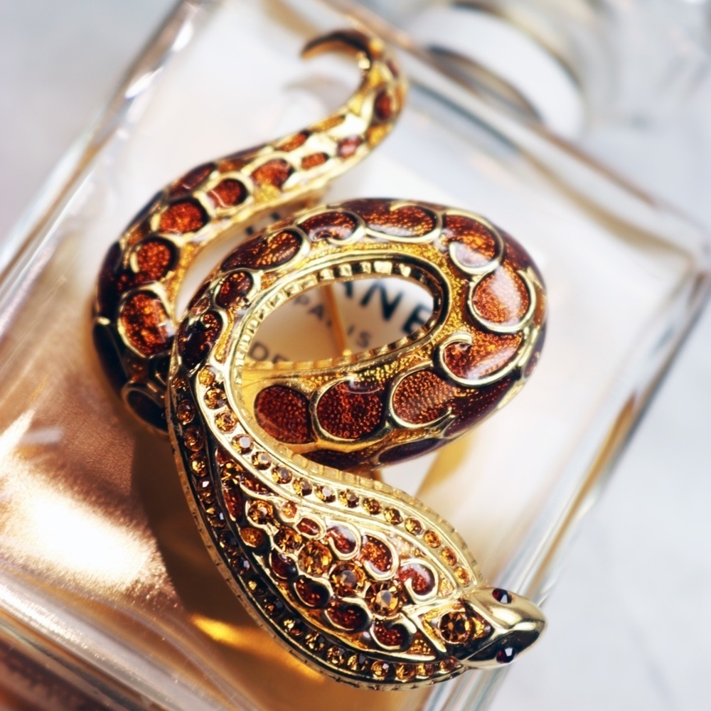Joan Rivers Enamel Cobra Gold Plated Brooch